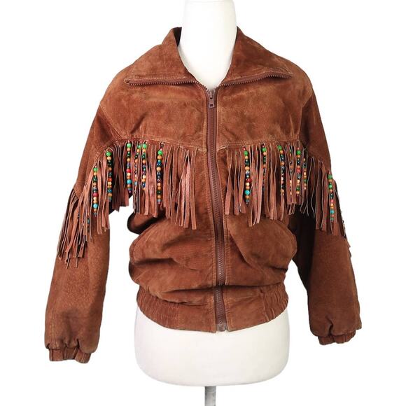 Vintage Brown Leather Jacket with Fringe - Picture 1 of 7